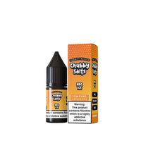 Chubby Salts NRG Ice 10ml bottle and box, featuring orange packaging and nicotine warning.