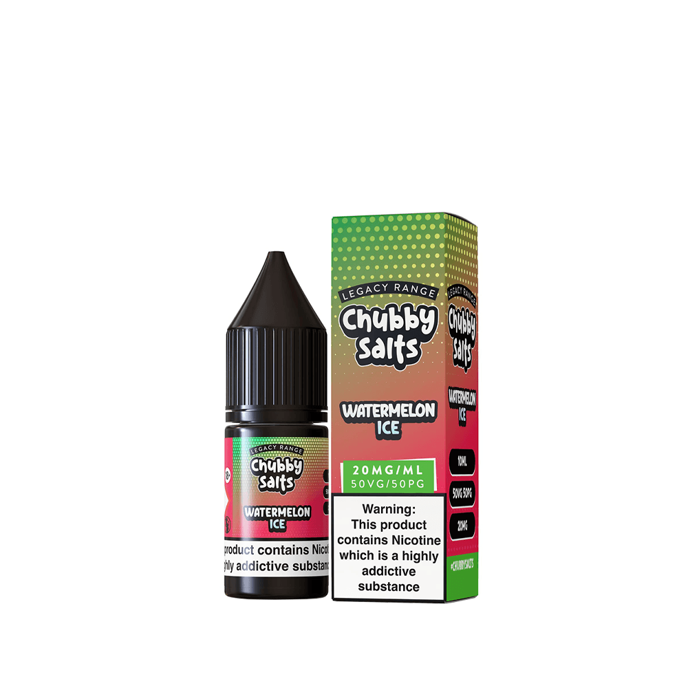 Chubby Salts Watermelon Ice e-liquid, 10ml bottle with packaging, 20mg nicotine strength.