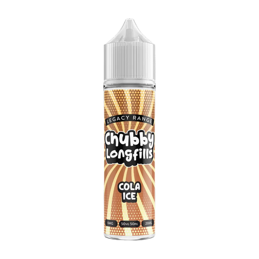 A Chubby Longfills e-liquid bottle from the Legacy Range, featuring Cola Ice flavour, with  20ml capacity.