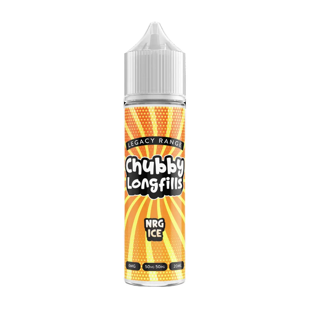 A Chubby Longfills e-liquid bottle from the Legacy Range, featuring NRG Ice flavour, with  20ml capacity.