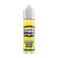 A Chubby Longfills e-liquid bottle from the Legacy Range, featuring Pineapple Peach Mango flavour, with  20ml capacity.