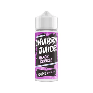 Chubby Juice Black Breeze 100ml bottle with purple label featuring blackcurrant, blackberries, and anise.