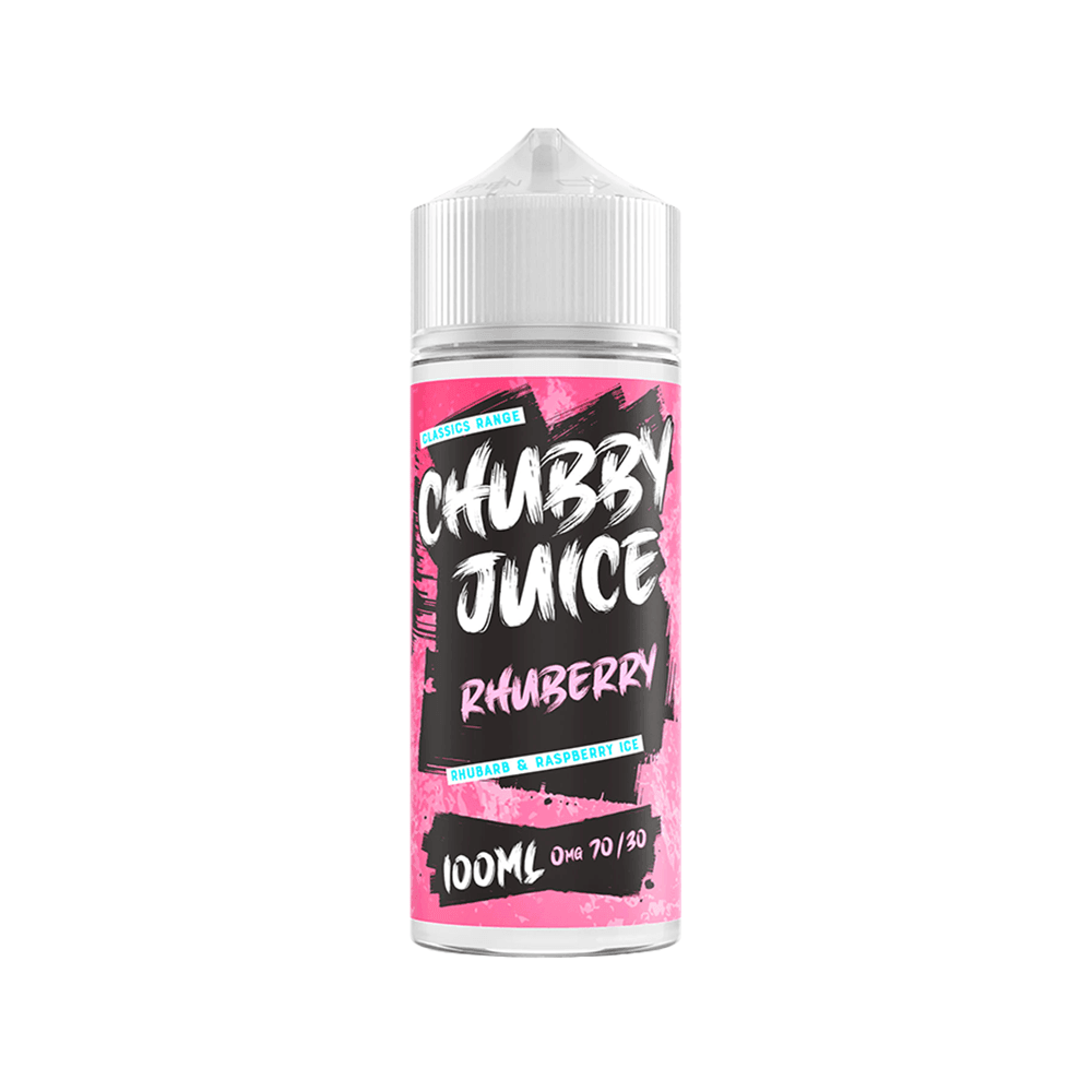 Chubby Juice Rhuberry 100ml shortfill bottle with pink and black label design.