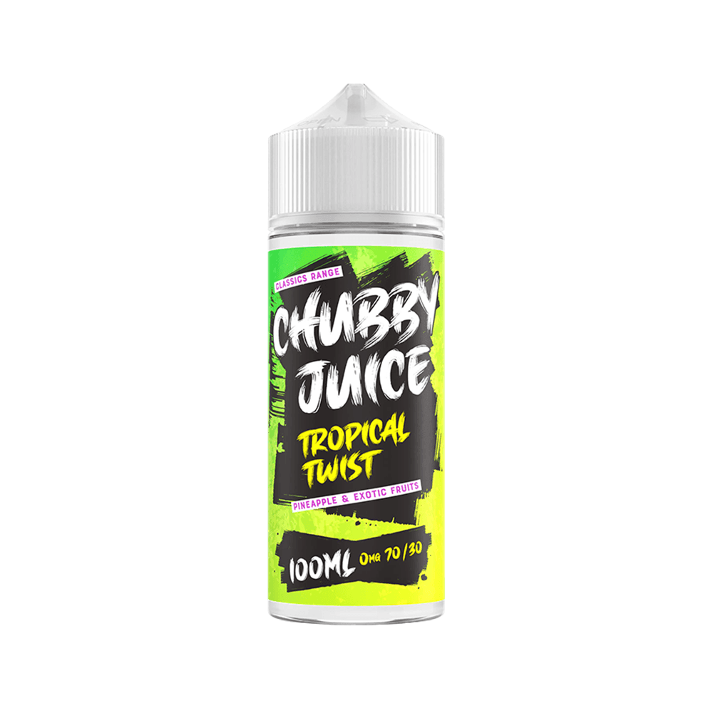 Chubby Juice Tropical Twist 100ml e-liquid bottle with vibrant label design.