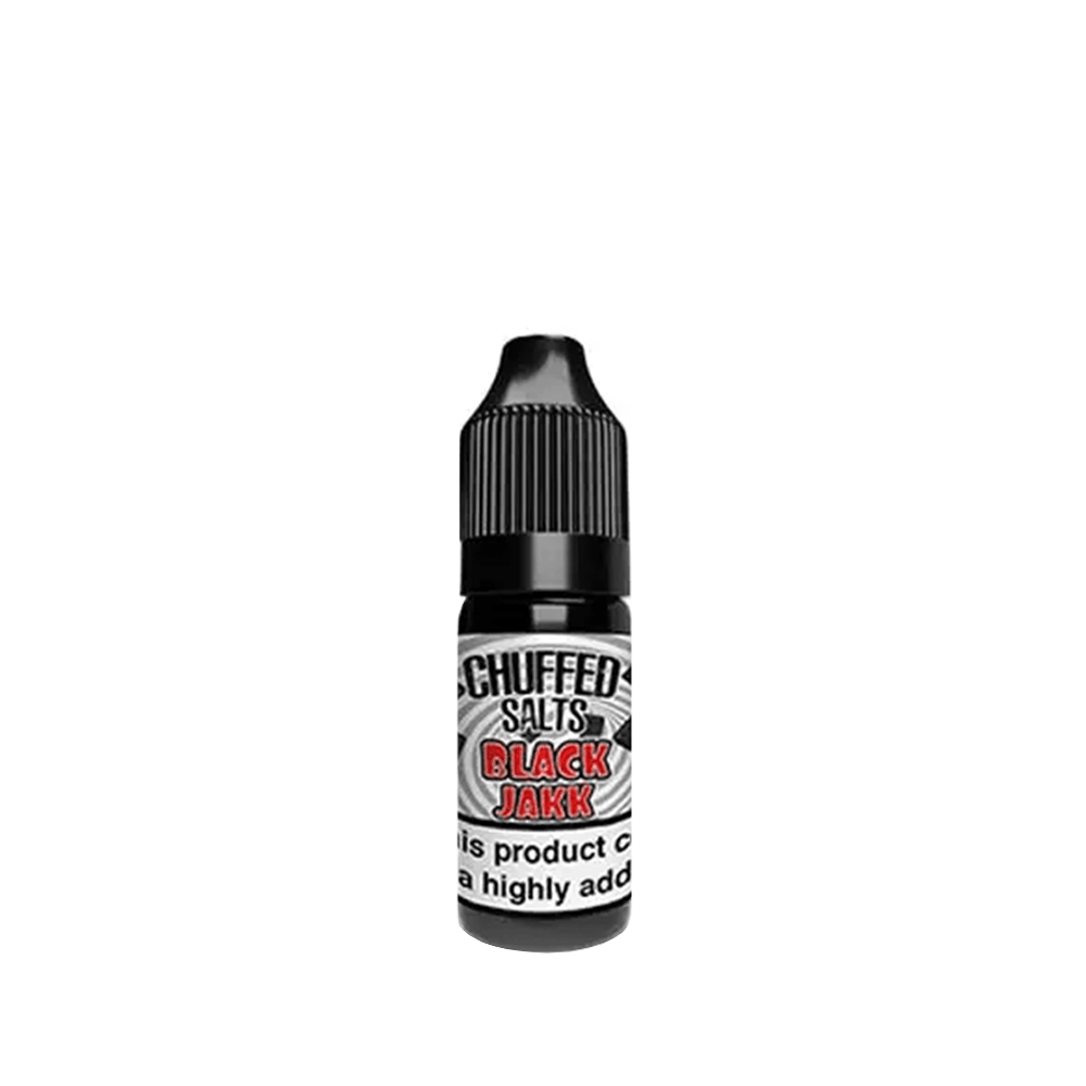 Chuffed Salts Black Jakk 10ml e-liquid bottle with black cap.