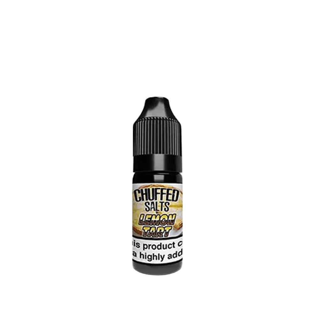 Chuffed Salts Lemon Tart e-liquid bottle, 10ml, black cap.