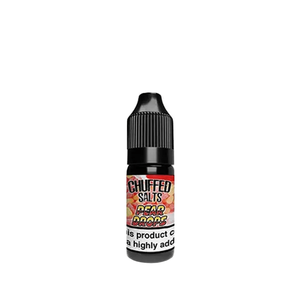 Chuffed Salts Pear Drops 10ml e-liquid bottle with black cap.