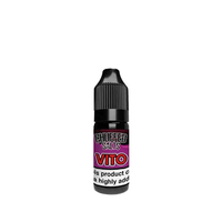 Bottle of Chuffed Salts Vito e-liquid with black cap on white background.