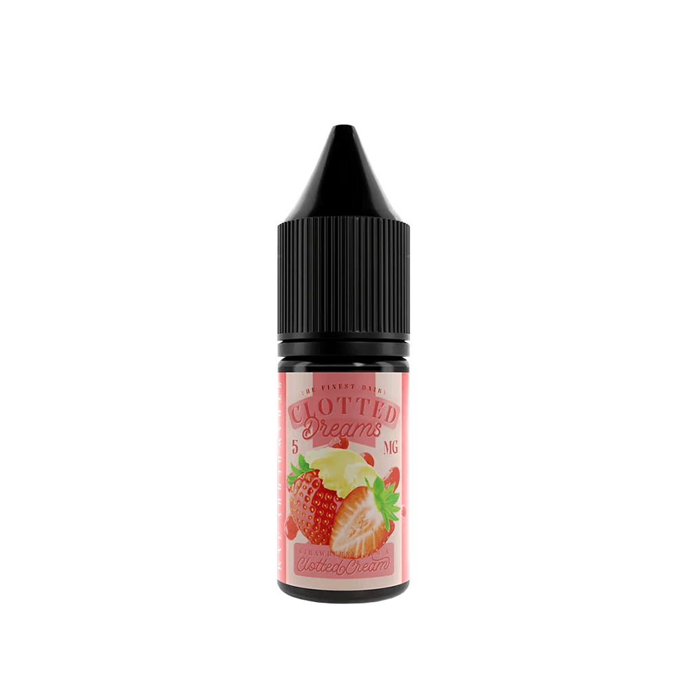 Clotted Dreams e-liquid bottle with strawberry and cream design, 10ml, 5mg nicotine strength.