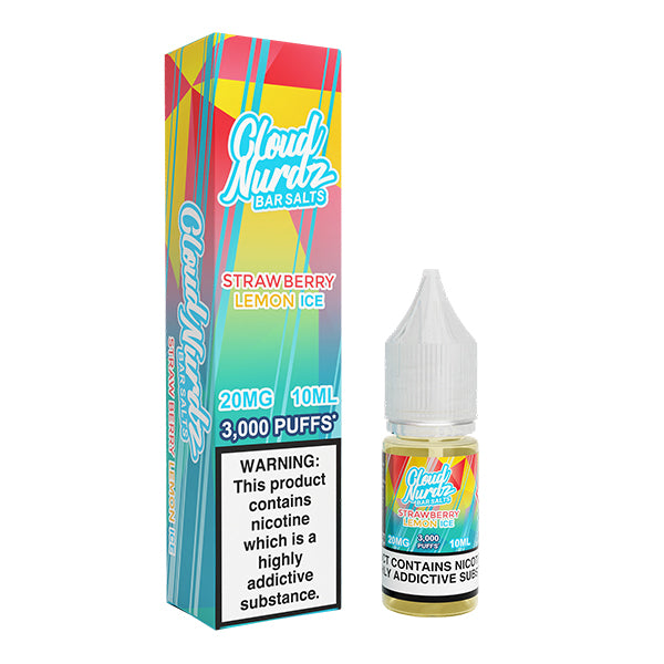 Cloud Nurdz Strawberry Lemon Ice 10ml e-liquid bottle and packaging, 20mg nicotine strength.