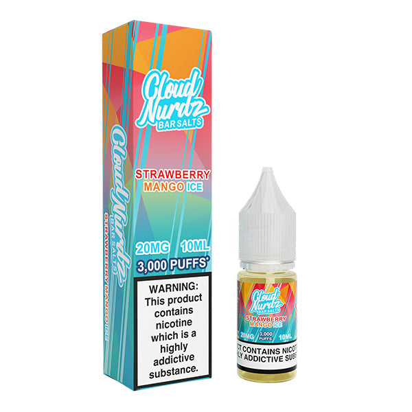 Cloud Nurdz Strawberry Mango Ice 10ml nic salt with colourful packaging.