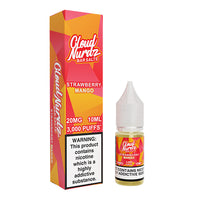 Cloud Nurdz Strawberry Mango 10ml nic salt bottle and box, 20mg nicotine warning shown.