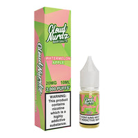 Cloud Nurdz Watermelon Apple 10ml nic salt bottle and box with warning label.