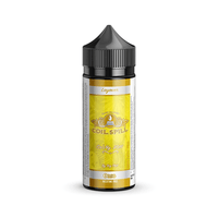 Coil Spill Layover e-liquid 100ml shortfill bottle with a yellow label and black cap.