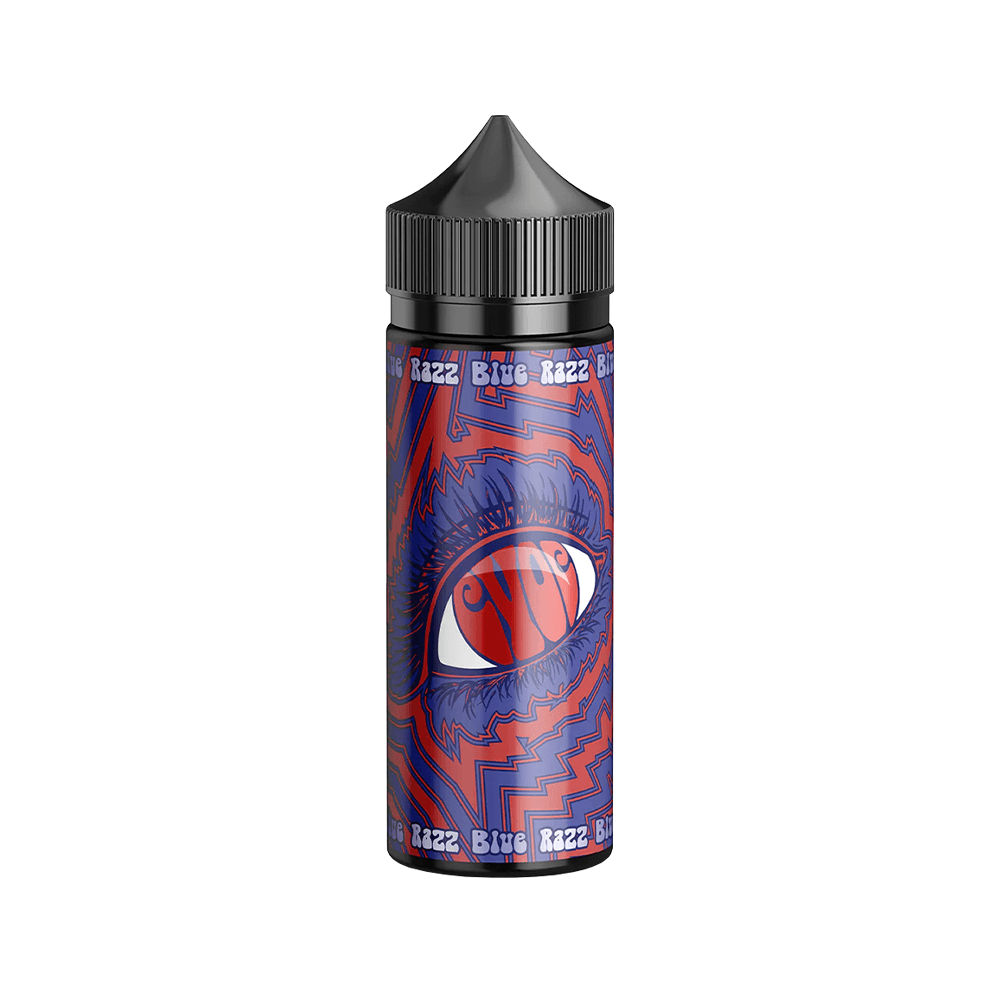 Coilturd Blue Razz 100ml shortfill bottle with eye-catching, vibrant label design.