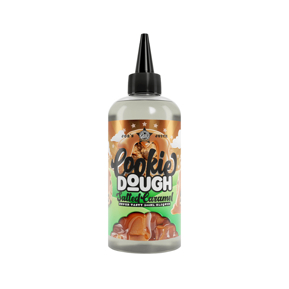 Cookie Dough Salted Caramel vape juice bottle with green and caramel-themed label.