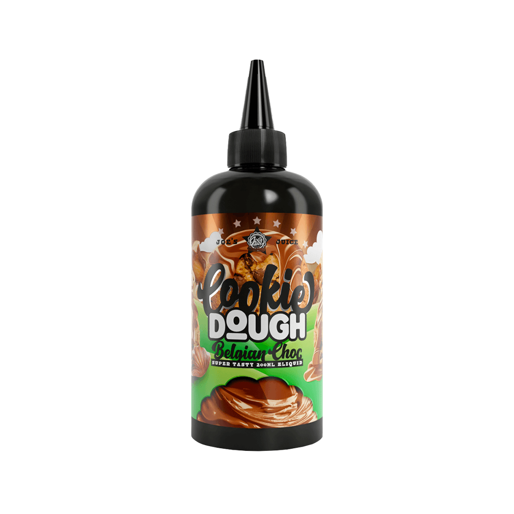 Cookie Dough Belgian Choc vape juice bottle with a green and brown label design.