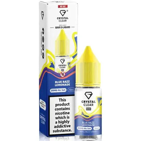 Crystal Clear Nic Salts - Blue Razz Lemonade flavour,  this nicotine salt e-liquid is Designed for refillable pod systems