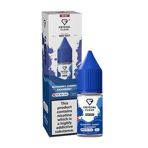 Crystal Clear Nic Salts - Blueberry Cherry Cranberry flavour,  this nicotine salt e-liquid is Designed for refillable pod systems