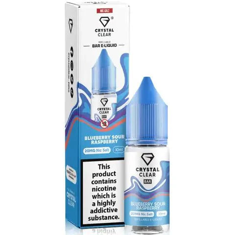 Crystal Clear Nic Salts - Blueberry Sour Raspberry flavour,  this nicotine salt e-liquid is Designed for refillable pod systems