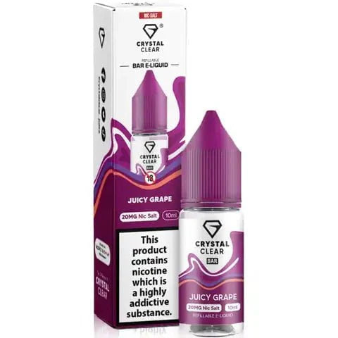 Crystal Clear Nic Salts - Juicy Grape flavour,  this nicotine salt e-liquid is Designed for refillable pod systems