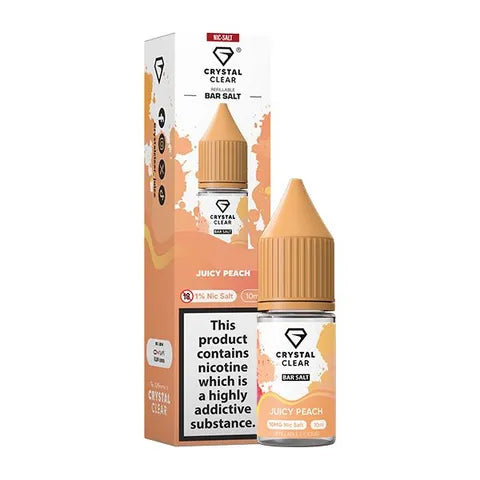 Crystal Clear Nic Salts - Juicy Peach flavour,  this nicotine salt e-liquid is Designed for refillable pod systems