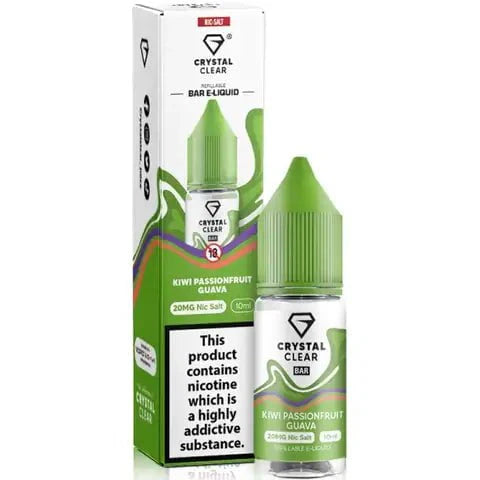 Crystal Clear Nic Salts - Kiwi Passionfruit Guava flavour,  this nicotine salt e-liquid is Designed for refillable pod systems