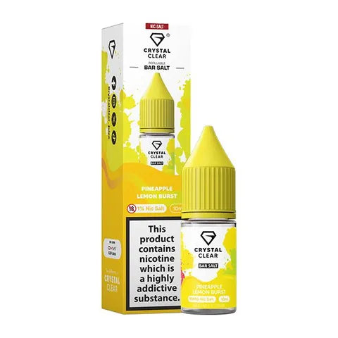 Crystal Clear Nic Salts - Pineapple Lemon Burst flavour,  this nicotine salt e-liquid is Designed for refillable pod systems