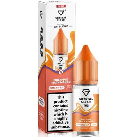 Crystal Clear Nic Salts - Pineapple Peach Mango flavour,  this nicotine salt e-liquid is Designed for refillable pod systems