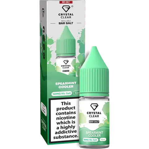 Crystal Clear Nic Salts - Spearmint Cooler flavour,  this nicotine salt e-liquid is Designed for refillable pod systems