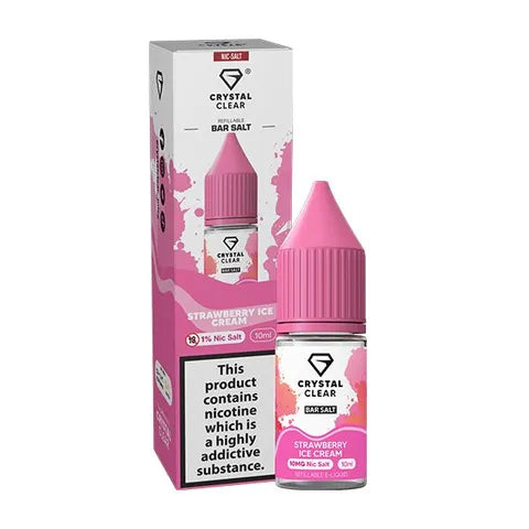 Crystal Clear Nic Salts - Strawberry Ice Cream flavour,  this nicotine salt e-liquid is Designed for refillable pod systems