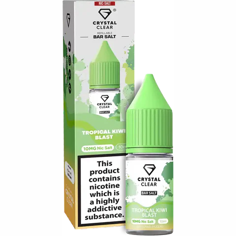 Crystal Clear Nic Salts - Tropical Kiwi Blast flavour,  this nicotine salt e-liquid is Designed for refillable pod systems