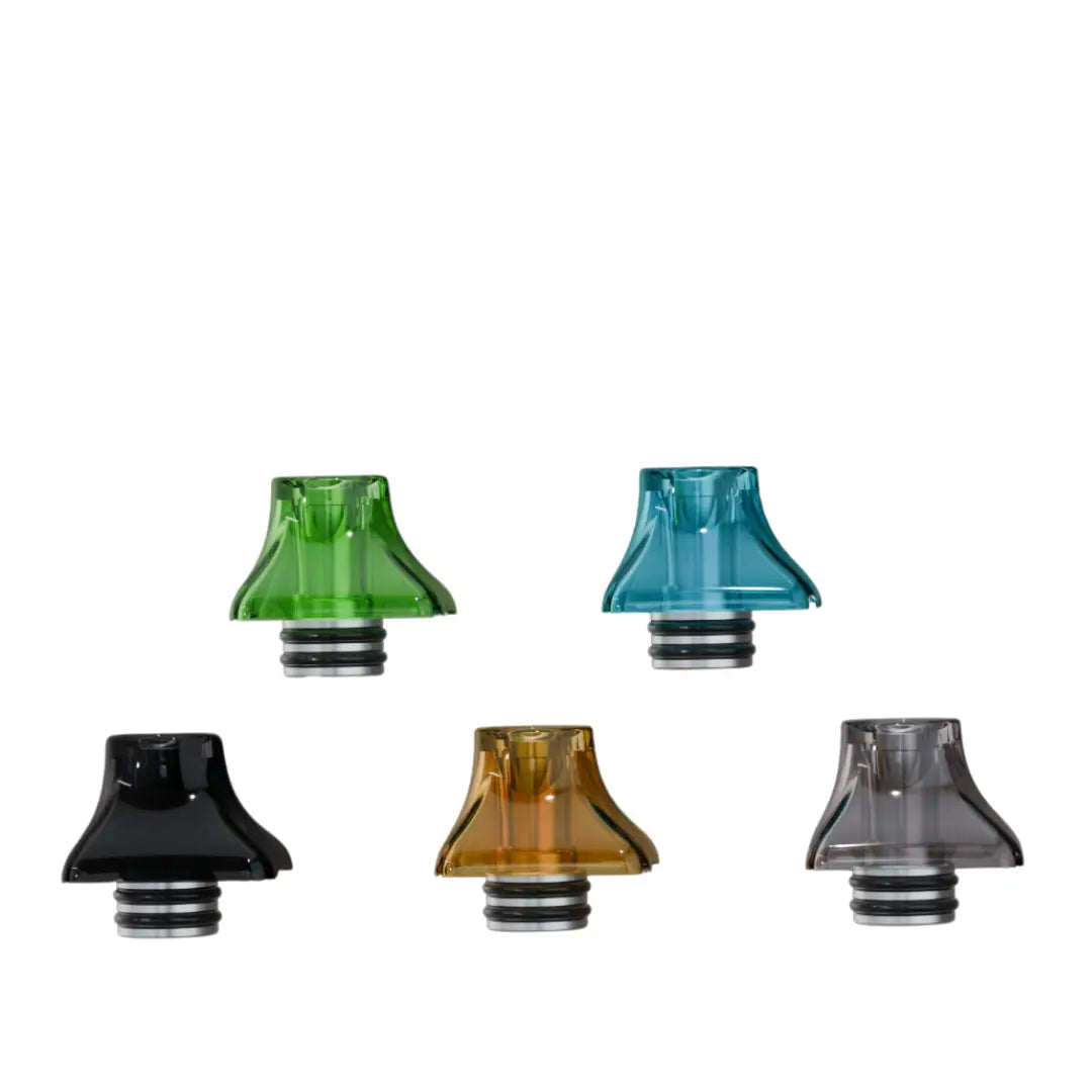 Five Cthulhu 550 AIO drip tips in green, blue, grey, black, and amber.