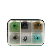 Cthulhu 550 AIO drip tip kit with assorted coloured drip tips and O-rings in a compartmentalised box.