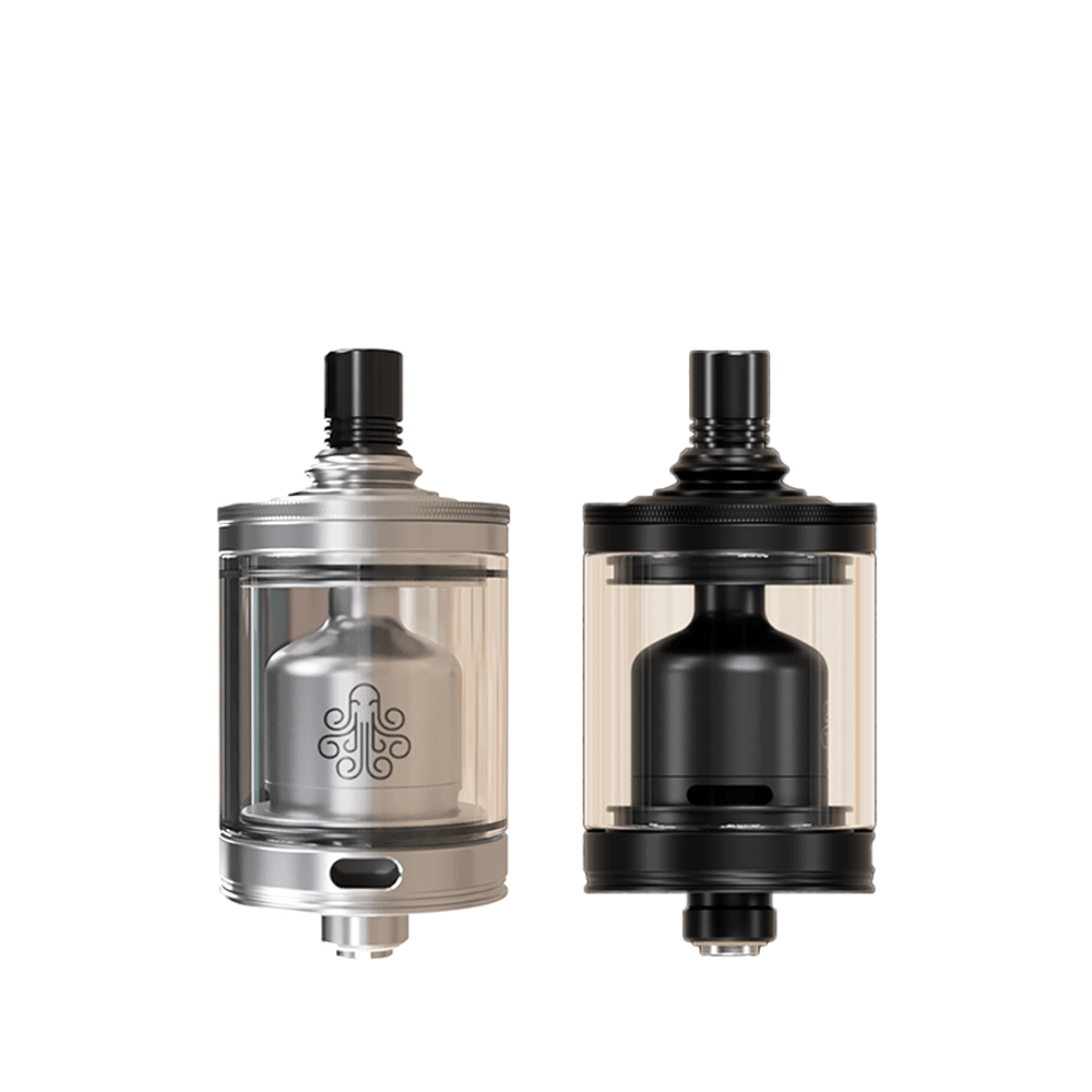 Two Cthulhu Valor MTL RTA tanks, one silver and one black, displayed side by side.