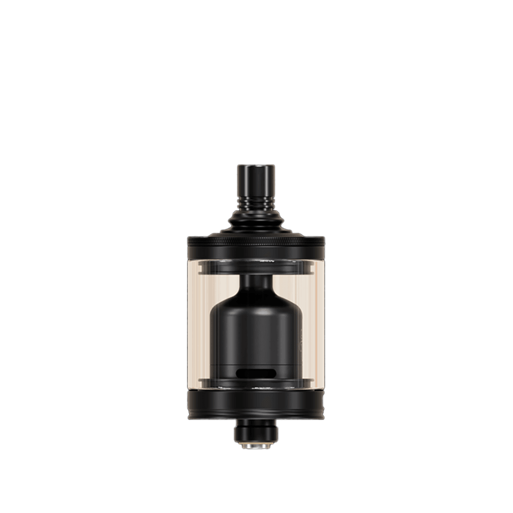 Cthulhu Valor MTL RTA vape tank, black, transparent glass, displayed on a white background.