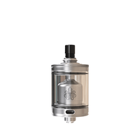 Cthulhu Valor MTL RTA vape tank, silver with transparent glass section and black drip tip.