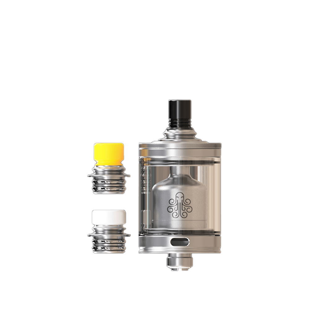 Cthulhu Valor MTL RTA with two drip tips, displayed on a white background.