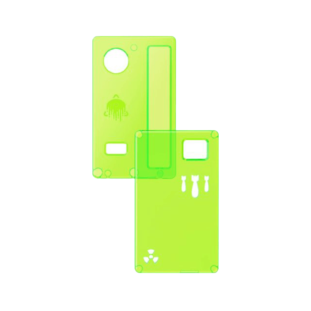 Bright green Damn Vape Atemporal RBA panels with cutouts and logo.