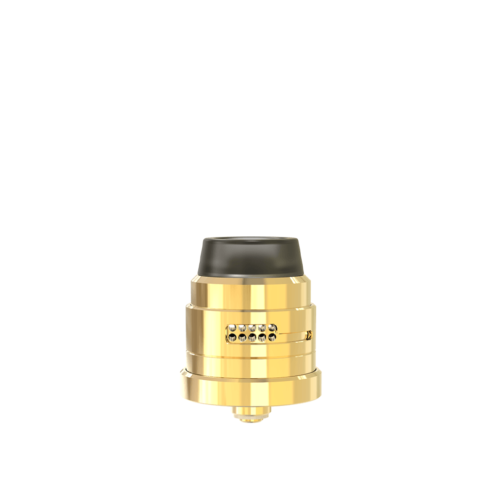 Gold Damn Vape Nitrous RDA with dual cap, displayed on a white background.