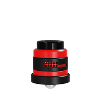 Red and black Damn Vape Nitrous RDA with dual cap, side view.