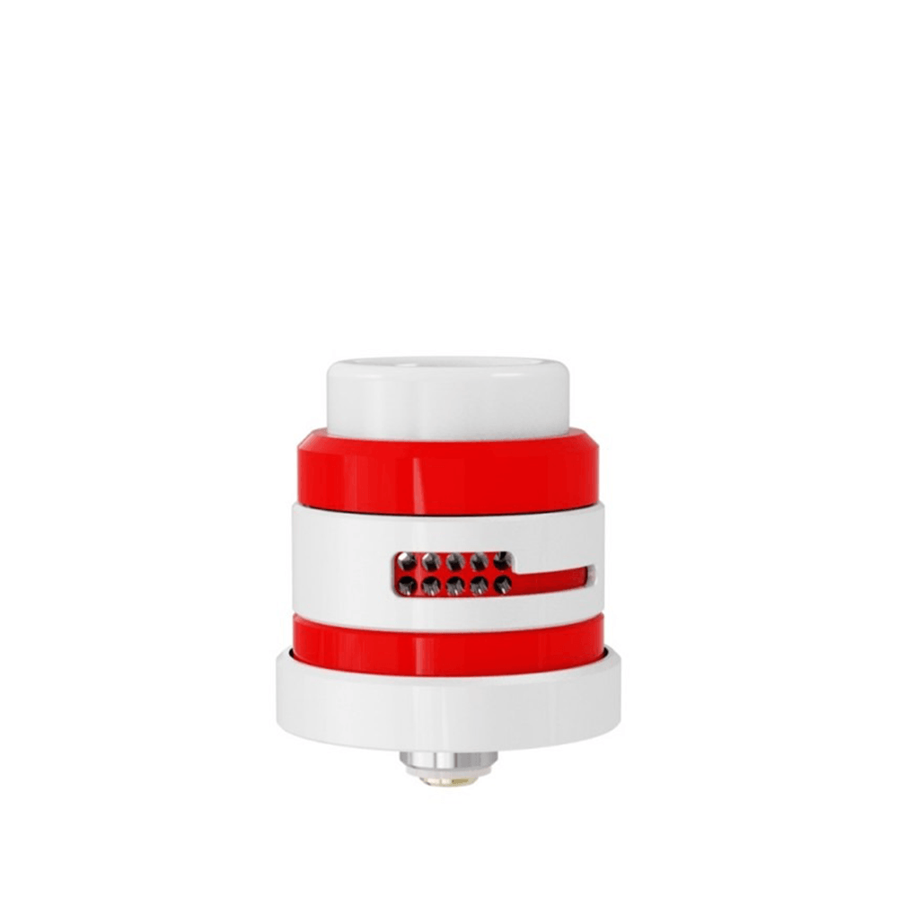 Damn Vape Nitrous RDA in red and white, dual cap, special edition.