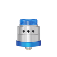 Damn Vape Mind Flayer RDA with blue accents and airflow holes, displayed on a white background.