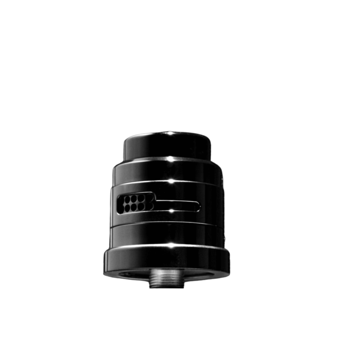 Damn Vape Nitrous RDA in shiny black, showcasing its sleek cylindrical design.