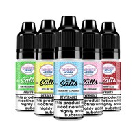 Five Dinner Lady Nic Salts bottles, flavours include Kiwi Passion Fruit and Lemon Sherbet.