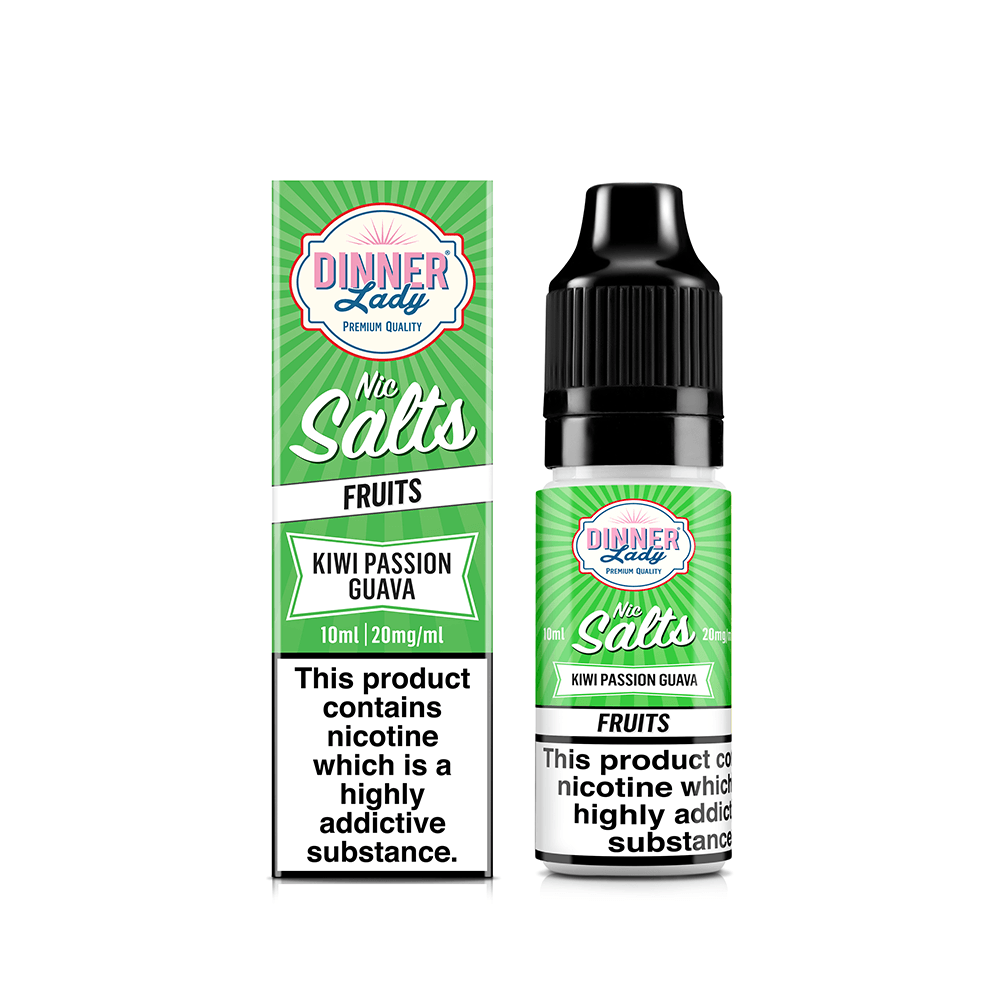 Dinner Lady Nic Salts, Kiwi Passion Guava, 10ml bottle and packaging.