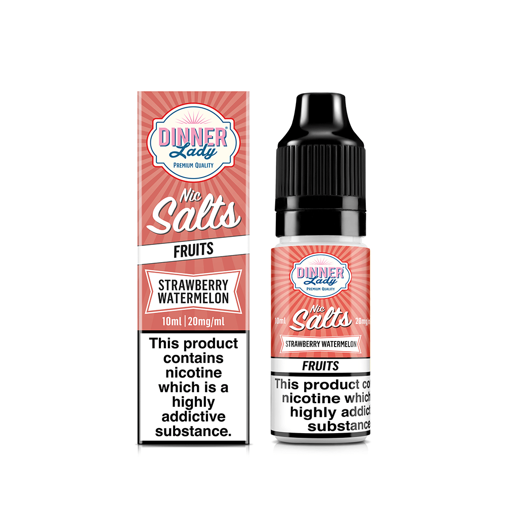 Dinner Lady Nic Salts, Strawberry Watermelon flavour, 10ml bottle with packaging.