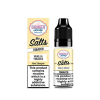 Dinner Lady Vanilla Tobacco Nic Salts, 10ml bottle, 20mg/ml, displayed with packaging.