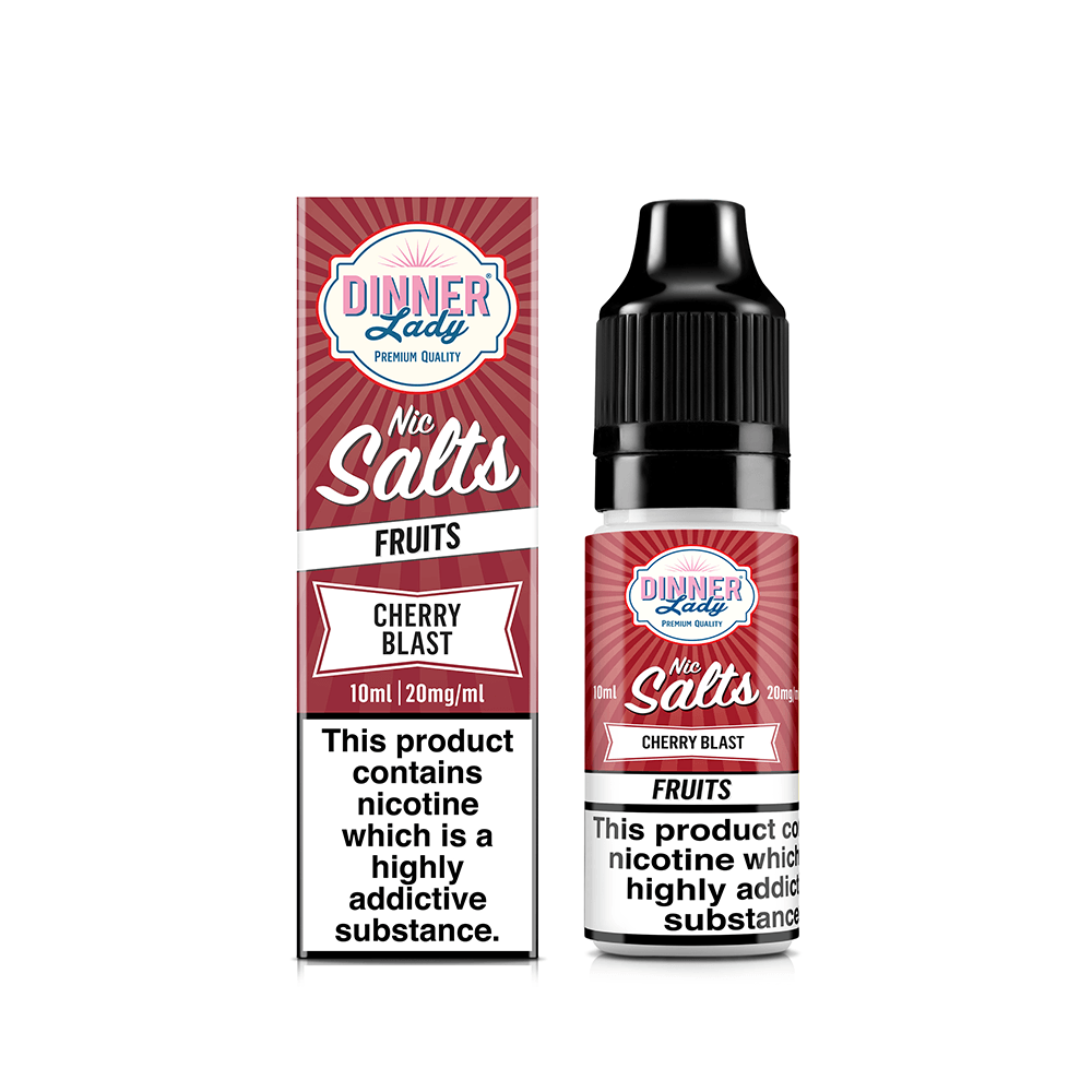 Dinner Lady Nic Salts Cherry Blast e-liquid, 10ml bottle and box, UK vape shop product.