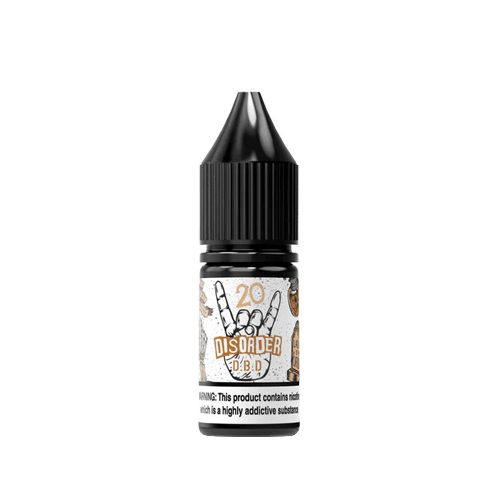 Disorder 10ml salt nicotine e-liquid bottle with a black cap and rock-themed label design.